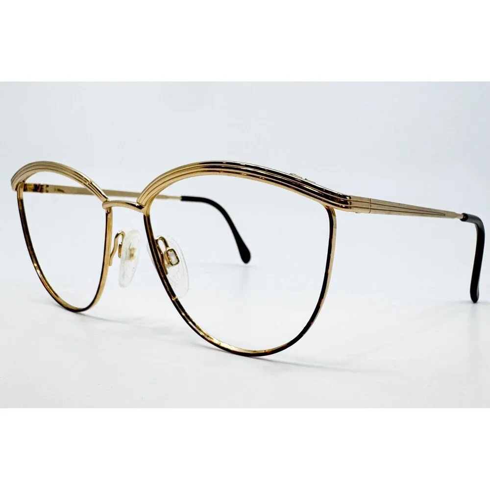 Luxottica Lisa Eyeglasses Womens Gold Electroplated Cat Eye Italy 55-15-130